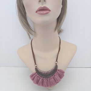 Bohemian Tassel Necklace Suede Rope Bronze Blush